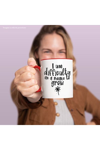 StoryGift Romania Mug with a flower and the message "I use difficulty to grow stronger", With ,STG