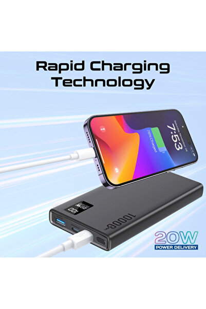 Promate باور بانك بروميت بولت-10PD مع شحن PD بقوة 20 وات، ومنفذي USB-C، ومنفذ USB-A بقوة 22.5 وات - أسود