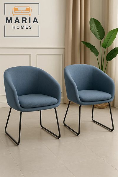 MARIA HOMES Modern Blue Fabric Accent Chair with Sleek Metal Legs – Ideal for Home & Office
