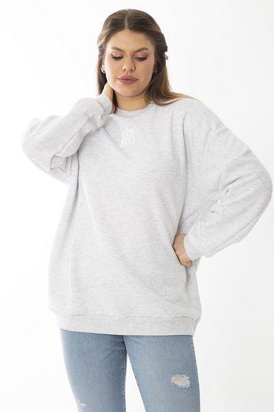 Şans Women's Large Size Gray Swatshirt with Rose Gold Inside 65N37009