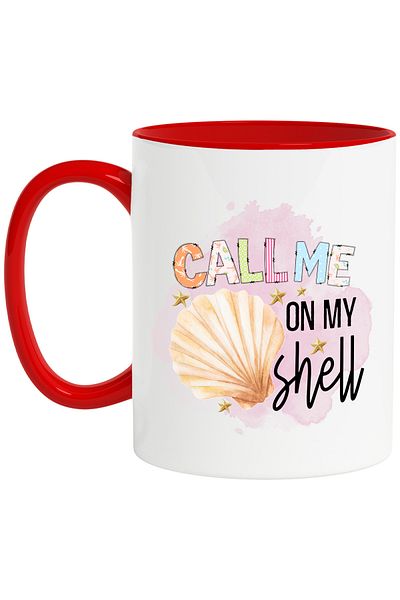 StoryGift Romania Mug with the message "Call me on my shell", summer, vacation, relaxation, holiday, illustrated, With ,STG