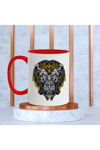 StoryGift Romania Lion Mug, Head, Mane, Robot, Cyberpunk, Sci Fi, Multicolor 330 ml, Ceramic c, With ,STG