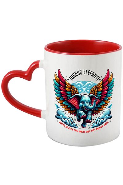 StoryGift Romania Elephant mug with wings I love elephants, children, big dreams, motivation, 330ml, Sky, With, STG
