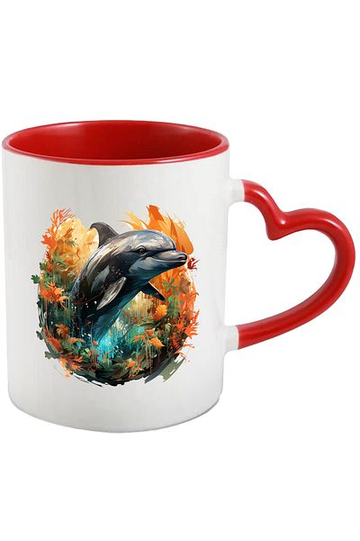 StoryGift Romania Dolphin Mug, Illustration, Jungle, Flowers, Leaves, Exotic, Multicolor 330 ml, Ce, Cu, STG