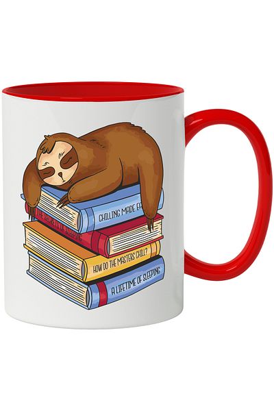 StoryGift Romania Mug With Animal, Lazy, Stack Of Books, Sleep, Relaxation, Multicolor 330 ml, Ceramics, With ,STG