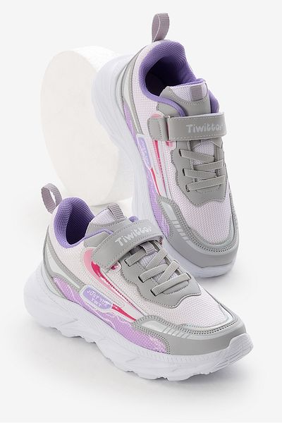 Tonny Black Children's Unisex Gray Lilac Eva Faylon Sole Patterned Velcro Rubber Laced Sports Shoes