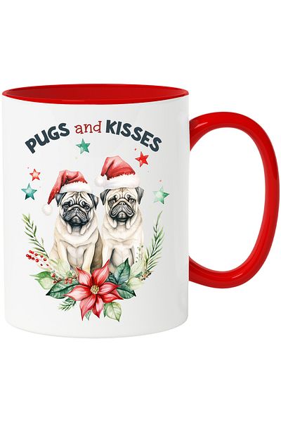 StoryGift Romania Mug with 2 boxer dogs with the message "Pugs and kisses", Merry Christmas, illustration, With ,STG