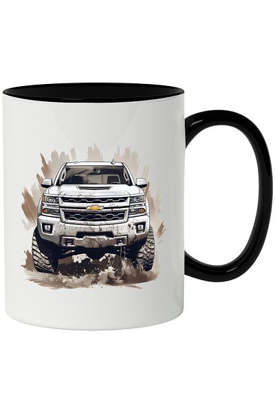 StoryGift Romania Mug With Chevrolet Silverado, Car, Mud, Offroad, Multicolor 330 ml, Ceramic, With ,STG