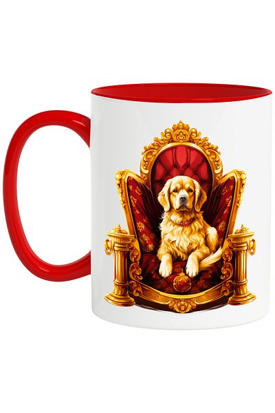 StoryGift Romania Mug with a royal dog sitting on a chair, decorated, illustration, gold, collar, p, With, STG