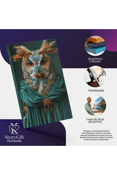 StoryGift Romania Canvas Print Vigilance of Silence Green-Mantled Owl Watching the Forest in the Moonlight, Painting