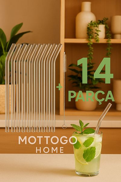 Mottogo 14 Pieces 12Pcs Glass Straws with 2Pcs Cleaning Brush - High Quality