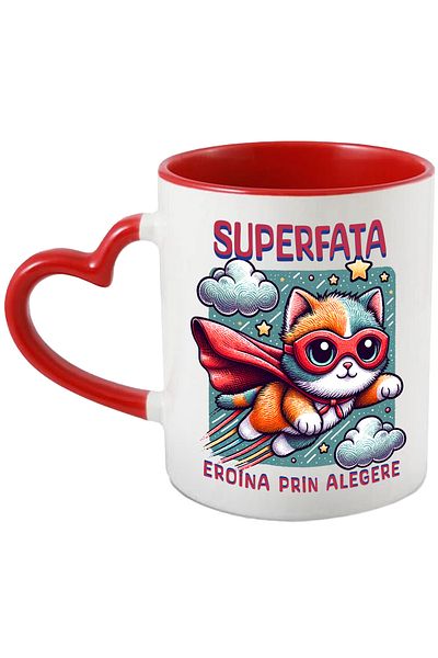 StoryGift Romania Super Girl Mug, Superhero, Heroine By Choice, 330ml, Ceramic with Heart Handle R, With, STG