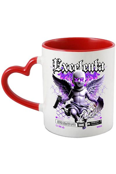 StoryGift Romania Angel Mug with Money and Gun - Excellence, Leader, 330ml, Ceramic with Heart Handle, With,STG