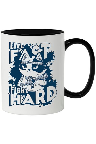 StoryGift Romania Cana Cu Live Fast Fight Hard, Cat, Rifle, Animal, Fighter, Multicolor 330 m, Cu, STG