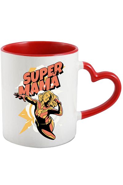 StoryGift Romania Super Mom Mug, strong woman, family, love, 330ml, Ceramic with Heart Handle, With, STG