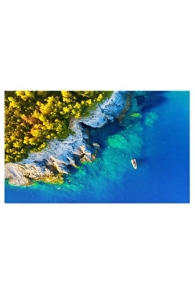 StoryGift Romania Tablou Canvas Golful Marii Cu Apa Turcoaz Clara Si O Vedere La Un Vapor, Calatorie, Coasta, Apa