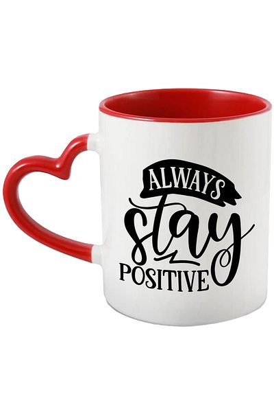 StoryGift Romania Mug with a message that encourages you to always stay positive with a Red Heart Handle, with Handle, STG