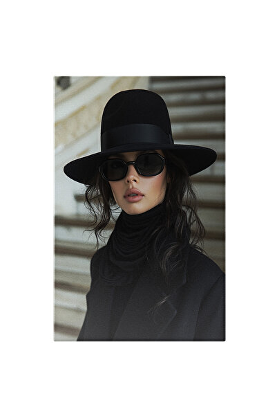 StoryGift Romania Tablou Canvas Eleganta Doamna Cu Palarie Si Ochelari Cu Par...