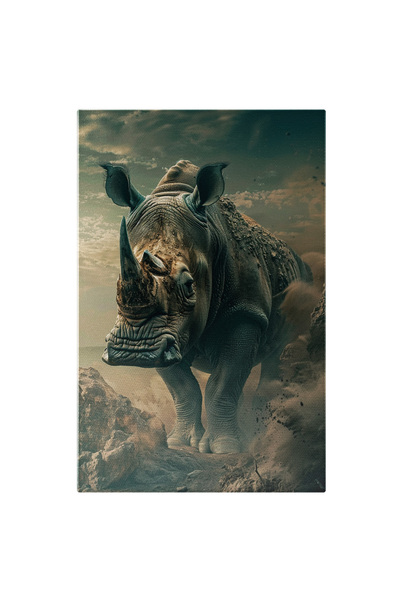 StoryGift Romania Tablou Canvas Batranul Rinocer Cu Doua Coarn Cu Urechile Ascutite Pe Drumul Daramat Si Cerul D