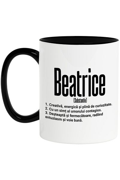 StoryGift Romania Mug With Name Beatrice, and Motivational Message, Creative, Smart, Curious, A, With, STG