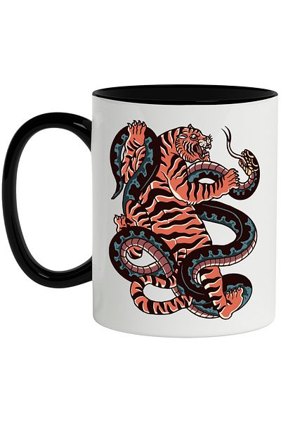 StoryGift Romania Mug With Tiger, Snake, Fight, Illustration, Asian, Stripes, Multicolor 330 ml, Wax, With ,STG