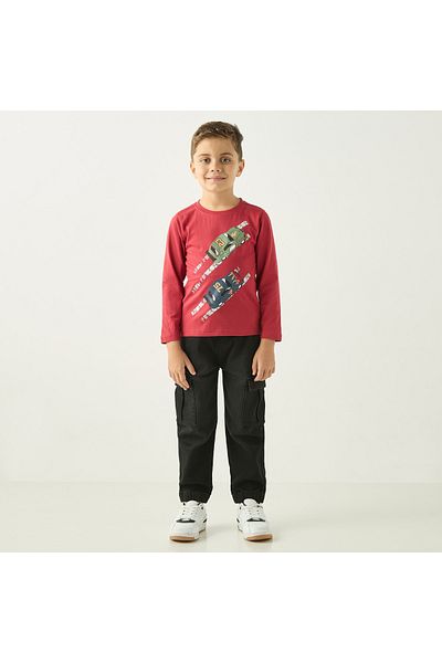 Juniors Graphic Print Crew Neck T-Shirt With Long Sleeves