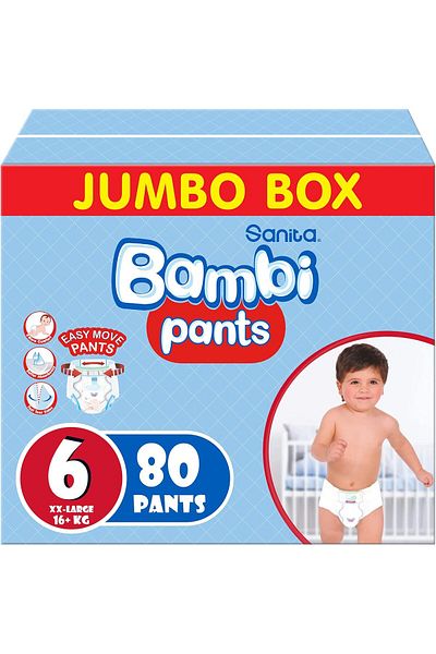 Sanita Bambi Pants, Size 6, XXL, Jumbo Box, 80 Diapers