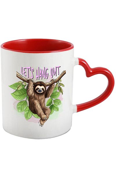StoryGift Romania Mug with sloth holding a branch with the message "Let's hang out", With ,STG