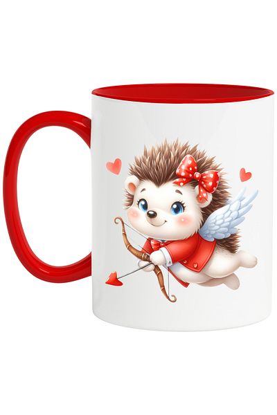 StoryGift Romania Mug with a hedgehog Cupid | illustration | archery | red jacket | wings | in, With ,STG