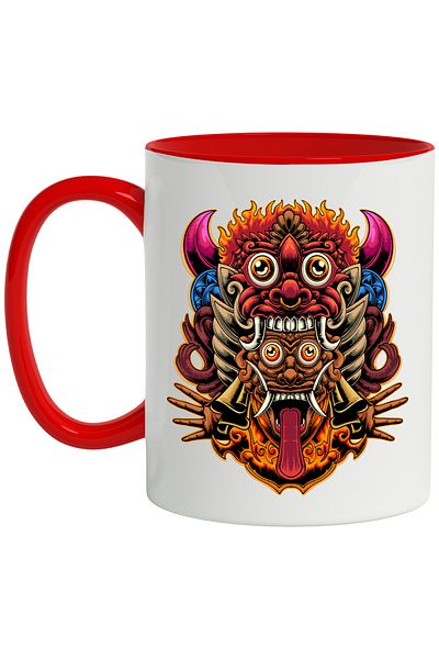 StoryGift Romania Totem Mug, Mayan, Hands, Demons, Multicolor 330 ml, Ceramic with Red Handle, With Ma,STG