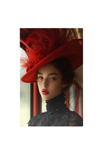 StoryGift Romania Tablou Canvas Femeie Cu Palarie Rosie Asortata Cu Rujul Si ...