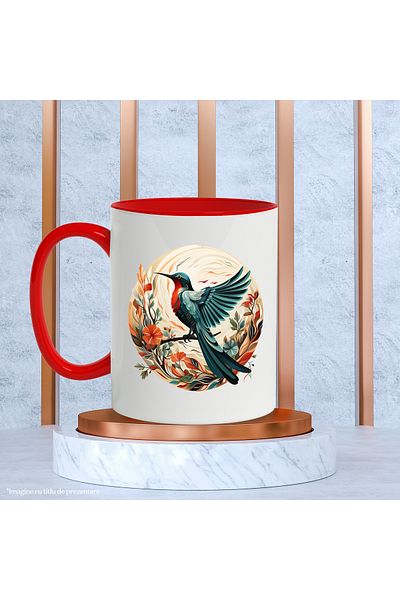 StoryGift Romania Mug With Bird, Flower, Branch, Leaves, Petals, Feathers, Animal, Multicolor 330 ml,, With ,STG