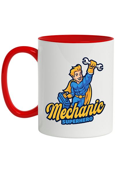 StoryGift Romania Mug With English Message Mechanic Superhero, Wrench, Toolbox, Multicolor 330, With ,STG