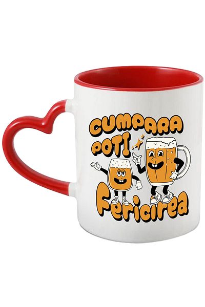 StoryGift Romania Mug you can buy happiness pint and beer glass, 330ml, Ceramic with Heart Handle, With, STG