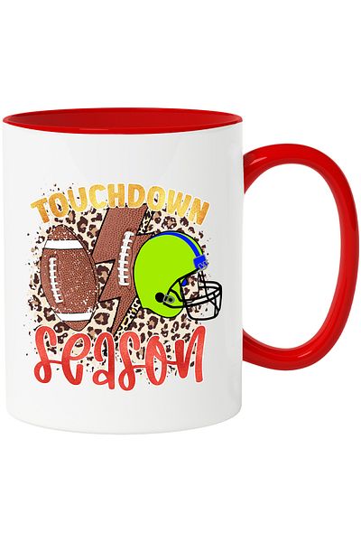 StoryGift Romania Mug with American football ball, lightning bolt and green helmet with the message "Touchdown Se, Cu, STG"