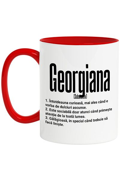 StoryGift Romania Mug With Georgiana's Name, and Funny Message, Curious, Sociable, Noisy, 330, With, STG