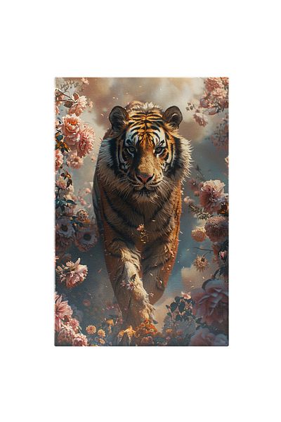 StoryGift Romania Canvas Painting 90 x 60CM The Great Tiger with the Angry Look Walks Among the Flowers Ro,STG