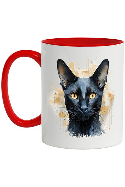 StoryGift Romania Cat Mug, Whiskers, Stripes, Lines, Geometric, Animal, Multicolor 330 ml, Sky, With ,STG