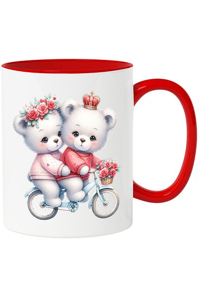 StoryGift Romania Mug with a bear and a bear riding a bike | illustration | wreath, With ,STG