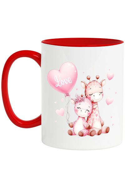 StoryGift Romania Mug with 2 giraffes, illustration, closeness, friendship, love, balloon, hearts, Va, Cu, STG