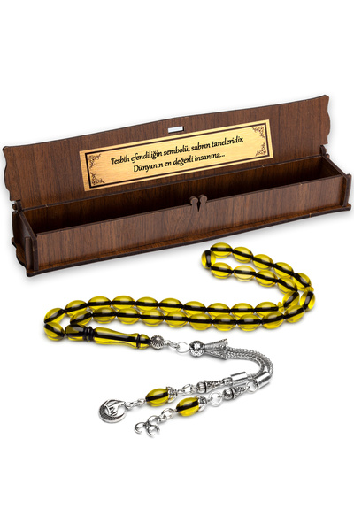 EHİNOS Erkek Hediyelik 3 Hilal Bozkurt 7x11mm Toz Kehribar Tesbih