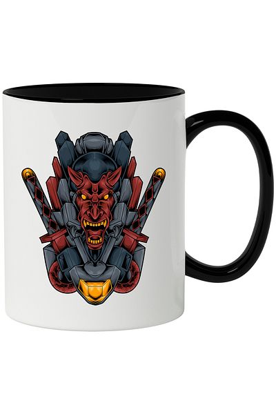 StoryGift Romania Mug With Demon, Robot, Mecha, Swords, Horns, Cyberpunk, Multicolor 330 ml, Ceramics, With ,STG