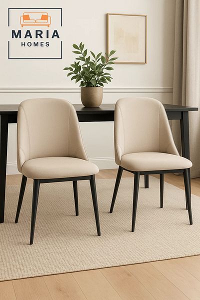 MARIA HOMES Beige PU Leather Dining Chair with Padded Seat – Modern & Comfortable