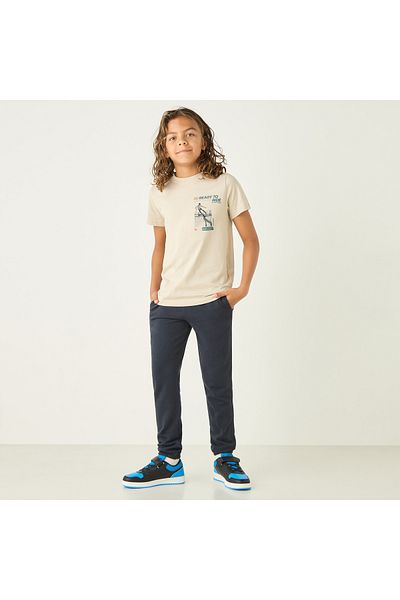 Juniors Graphic Print Crew Neck T-Shirt With Short Sleeves