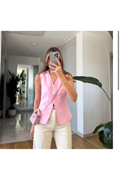 CADDELAMODA Women's Double Button Lined Linen Vest