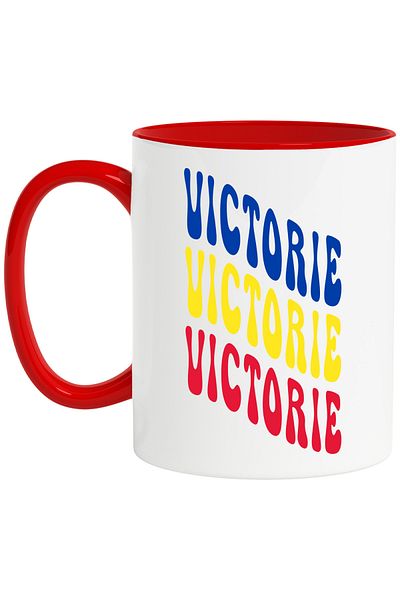 StoryGift Romania Mug The Word Victory, in the Colors of the Romanian Flag, Red, Yellow, Blue, , With ,STG