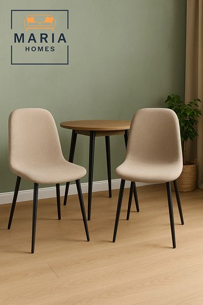 MARIA HOMES Beige Fabric Dining Chair – Modern Upholstered Seat with Black Metal Legs for Home, Café, or Office