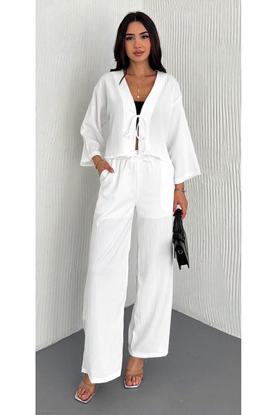 Noa Noa Front Tie Detailed Trousers Cardigan Set