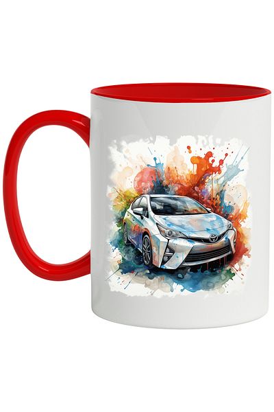 StoryGift Romania Mug With Car, Toyota, Watercolor Illustration, Paint, Multicolor 330 ml, Ceramics, With ,STG