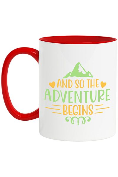 StoryGift Romania Mug with mountain and hearts with the message "And so the adventure begins" - and so on, with STG